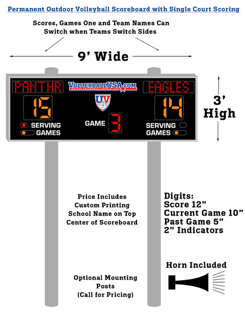 Permanent Outdoor Volleyball Scoreboard - Single Court Permanent Outdoor Volleyball Scoreboard - Single Court